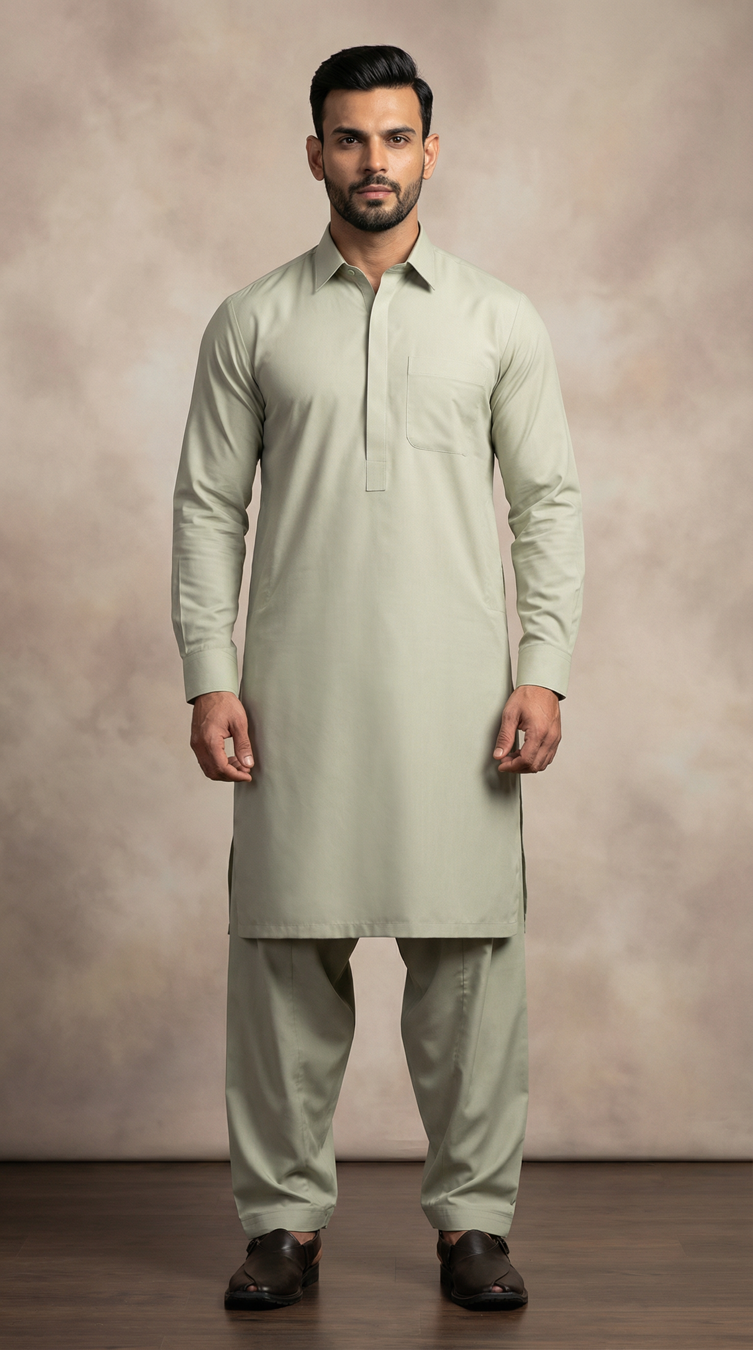 Collared Light Sage Green Kurta Salwar Set