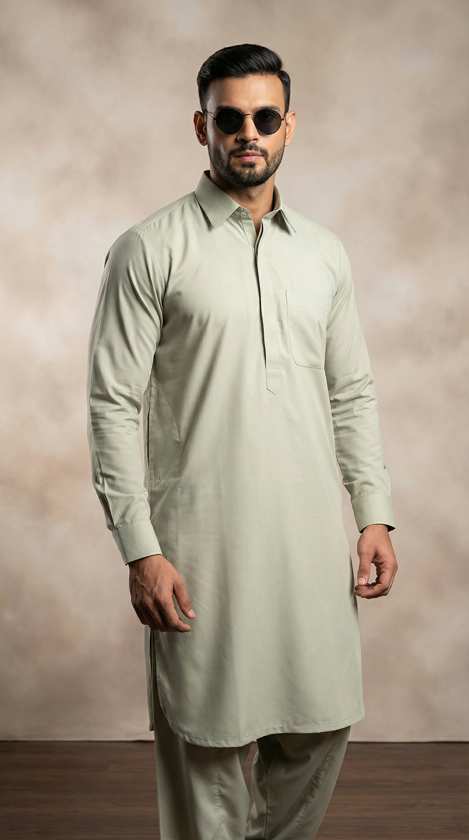 Collared Light Sage Green Kurta Salwar Set