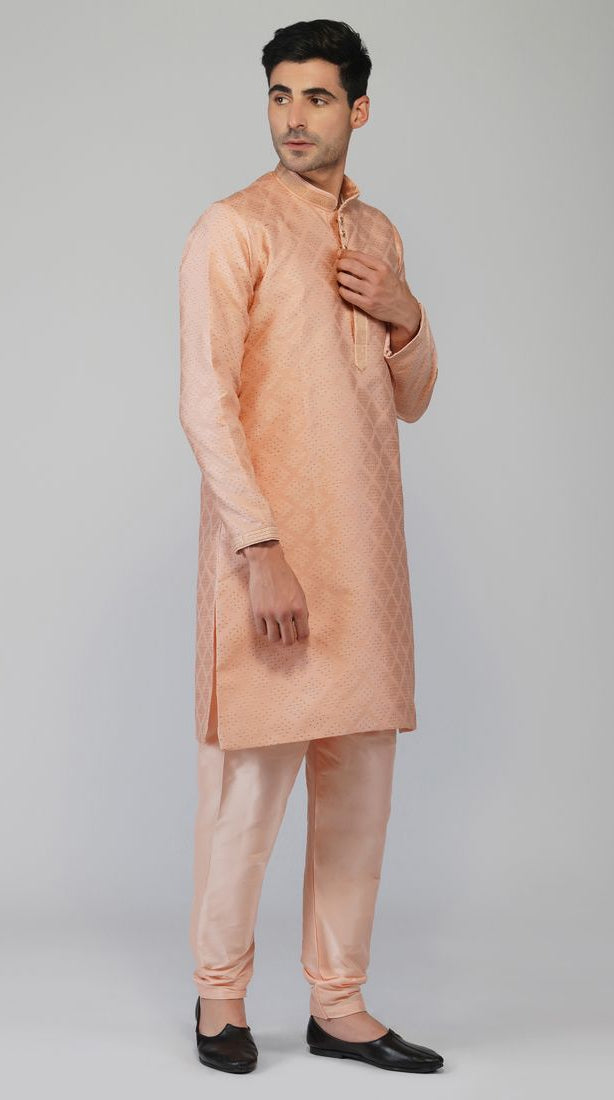 Buy Pink Zari Embroidered Kurta Churidaar Set