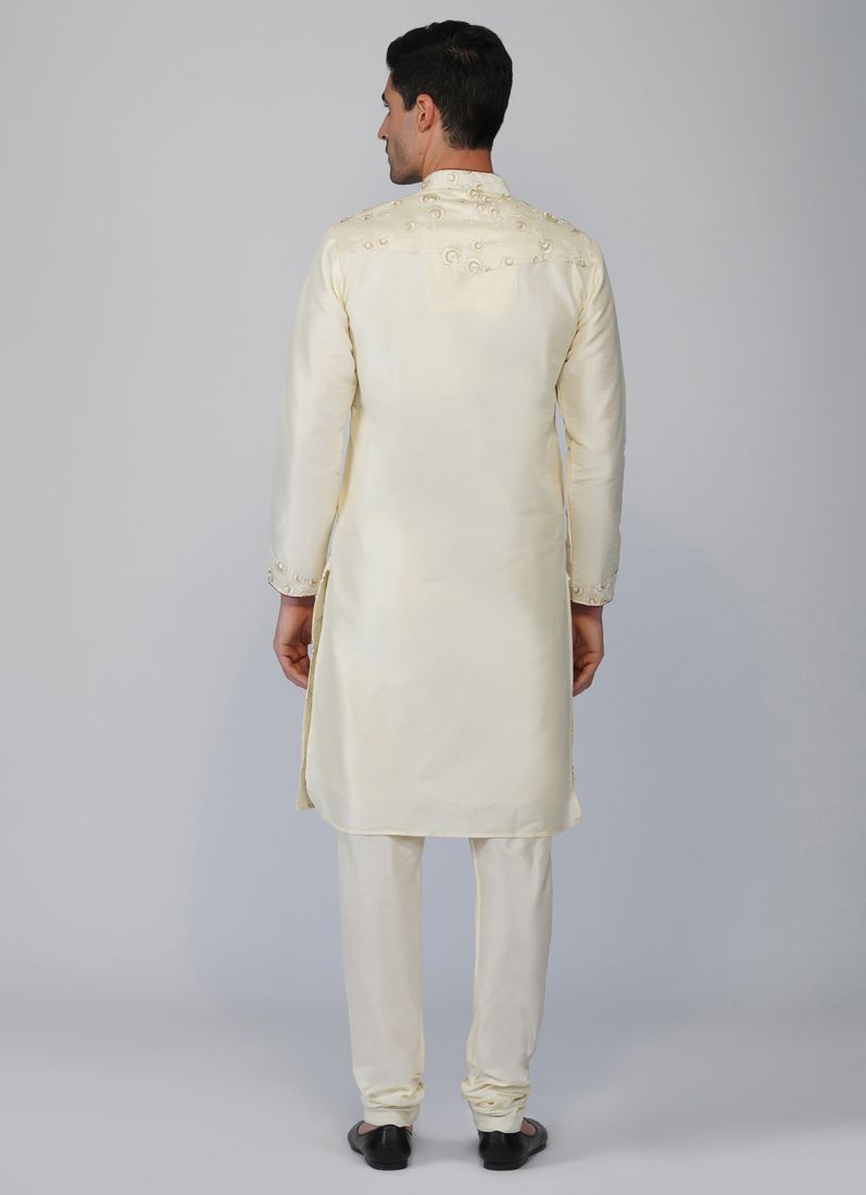 Buy Cream Embroidered Kurta Churidaar Set