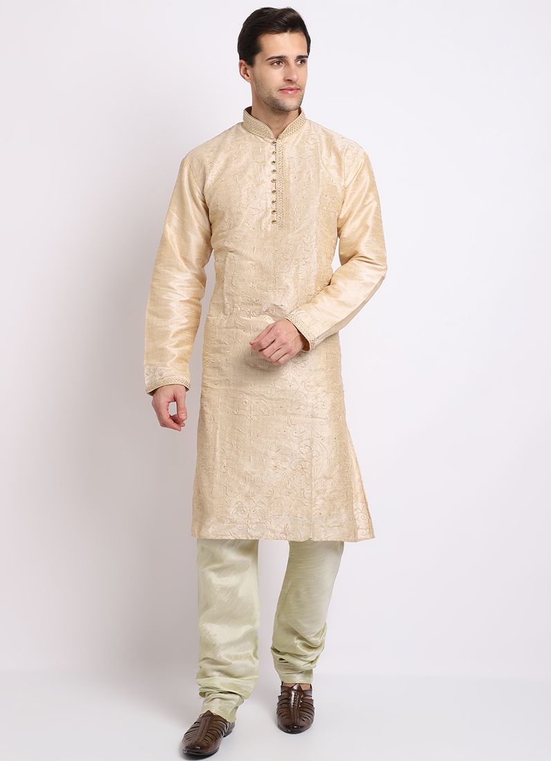 Buy Ivory Resham Jaal Kurta Churidaar Set