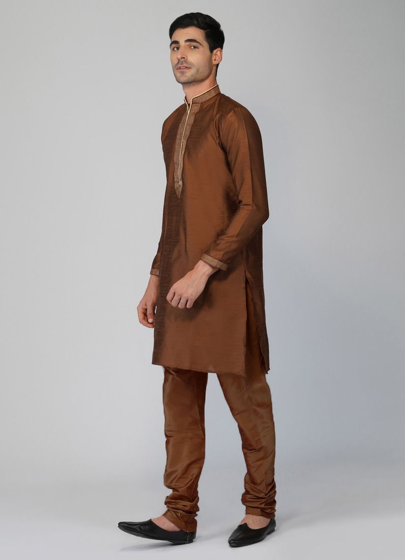 Buy Brown Brocade Kurta Churidaar Set