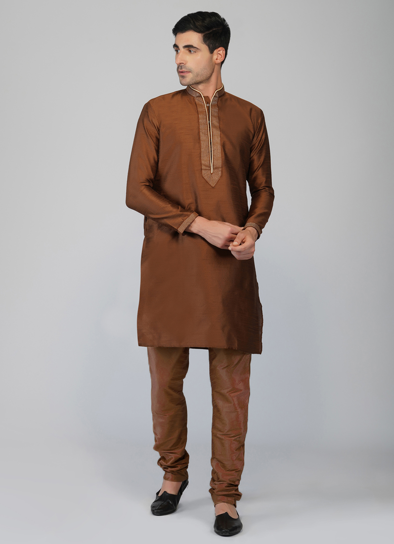 Buy Brown Brocade Kurta Churidaar Set