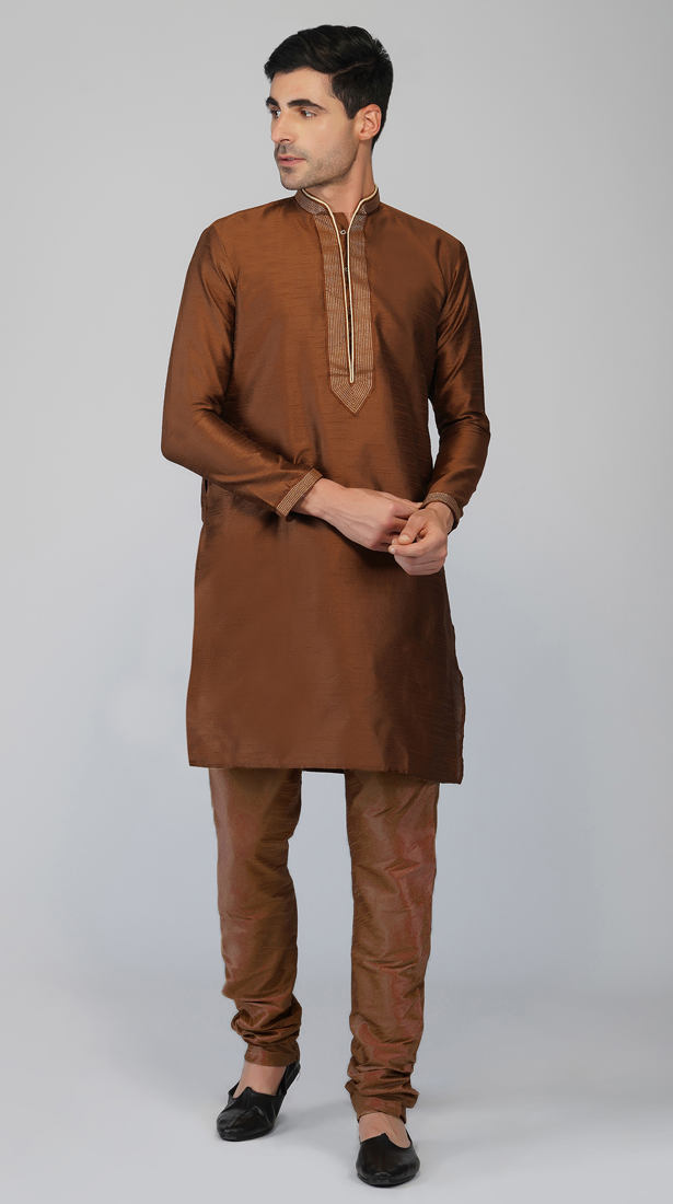 Buy Brown Brocade Kurta Churidaar Set