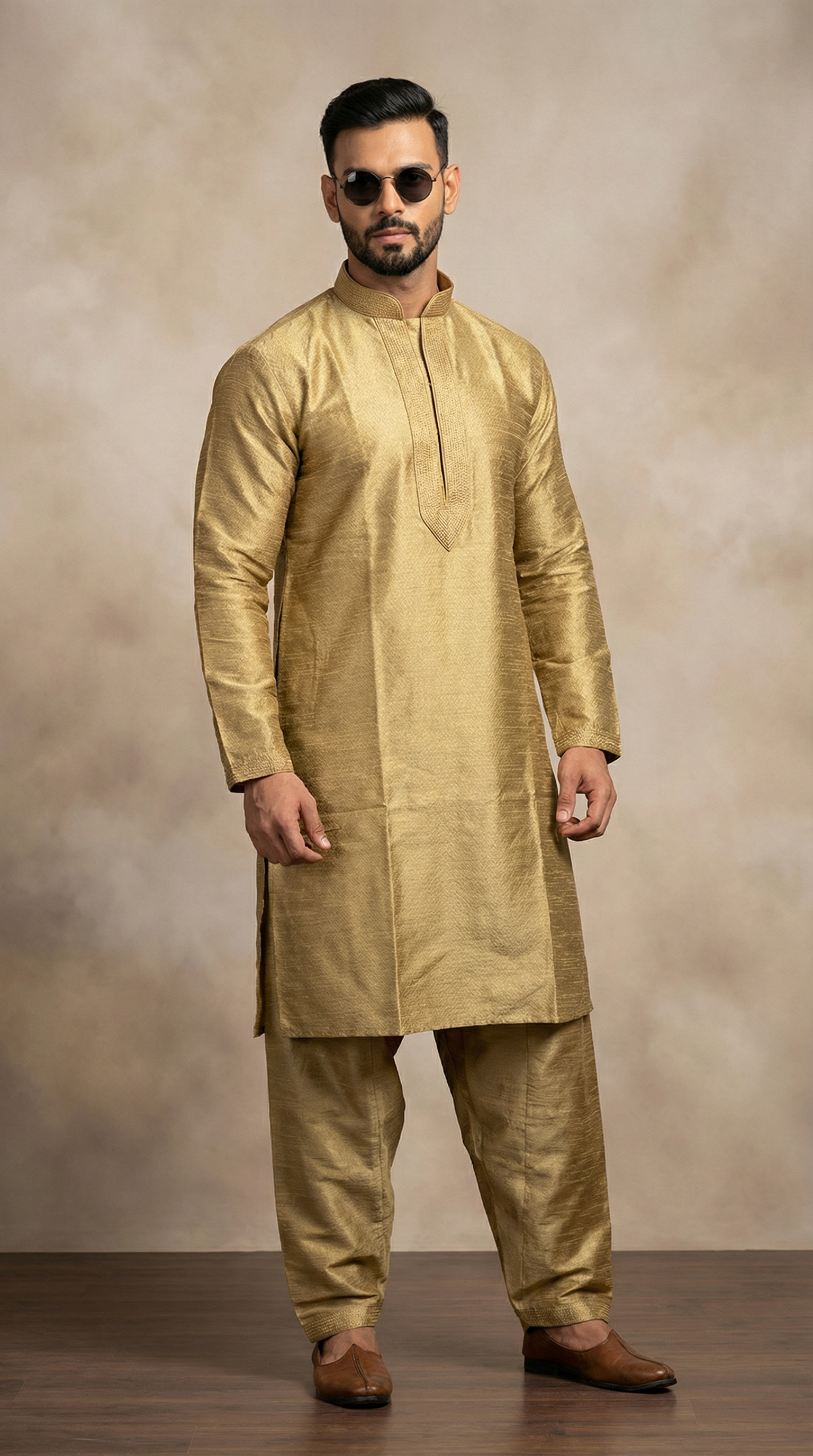 Beige Brocade Kurta Salwar Set