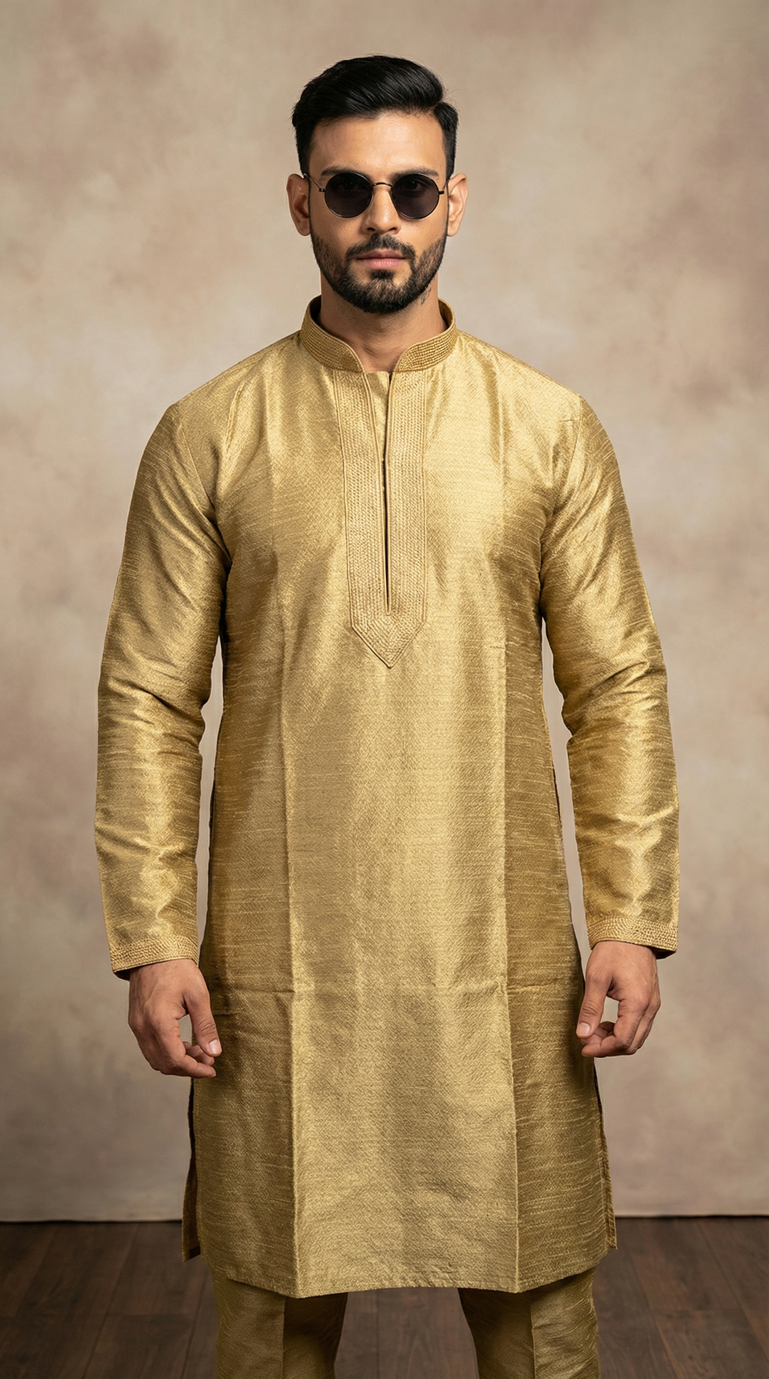 Beige Brocade Kurta Salwar Set