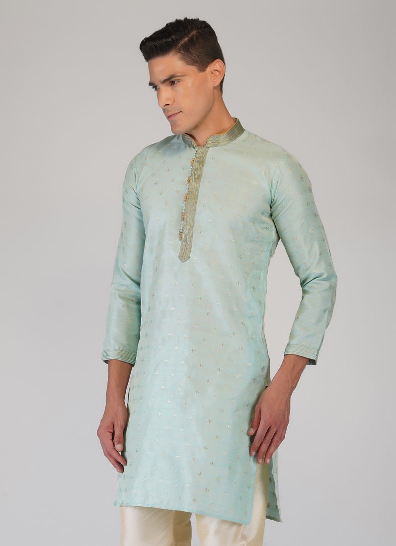 Buy Aqua Buty Embroidered Kurta Churidaar Set