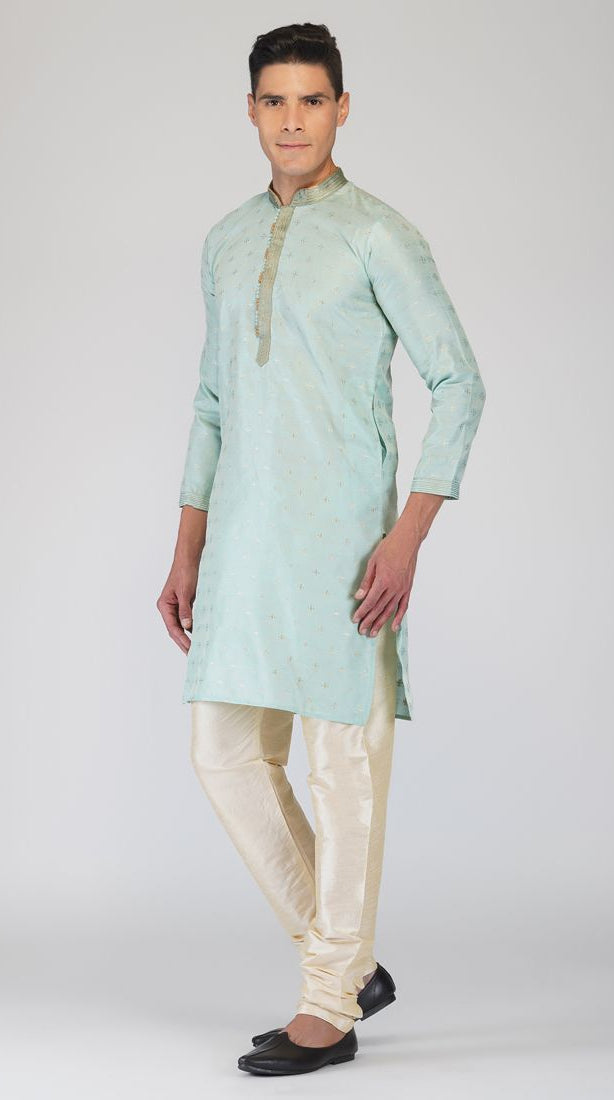 Buy Aqua Buty Embroidered Kurta Churidaar Set