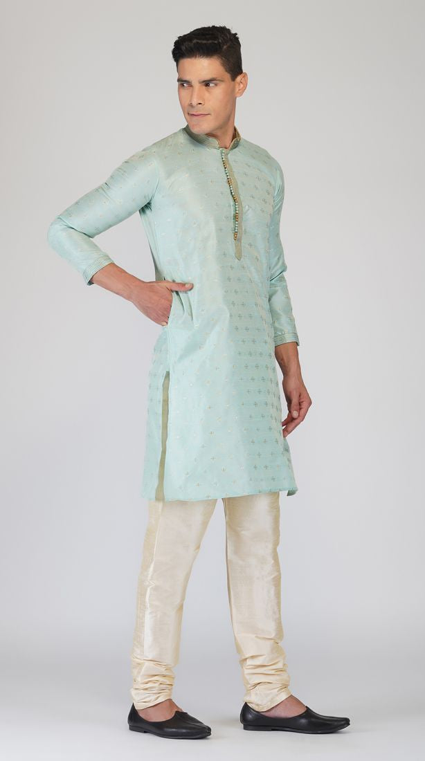 Buy Aqua Buty Embroidered Kurta Churidaar Set