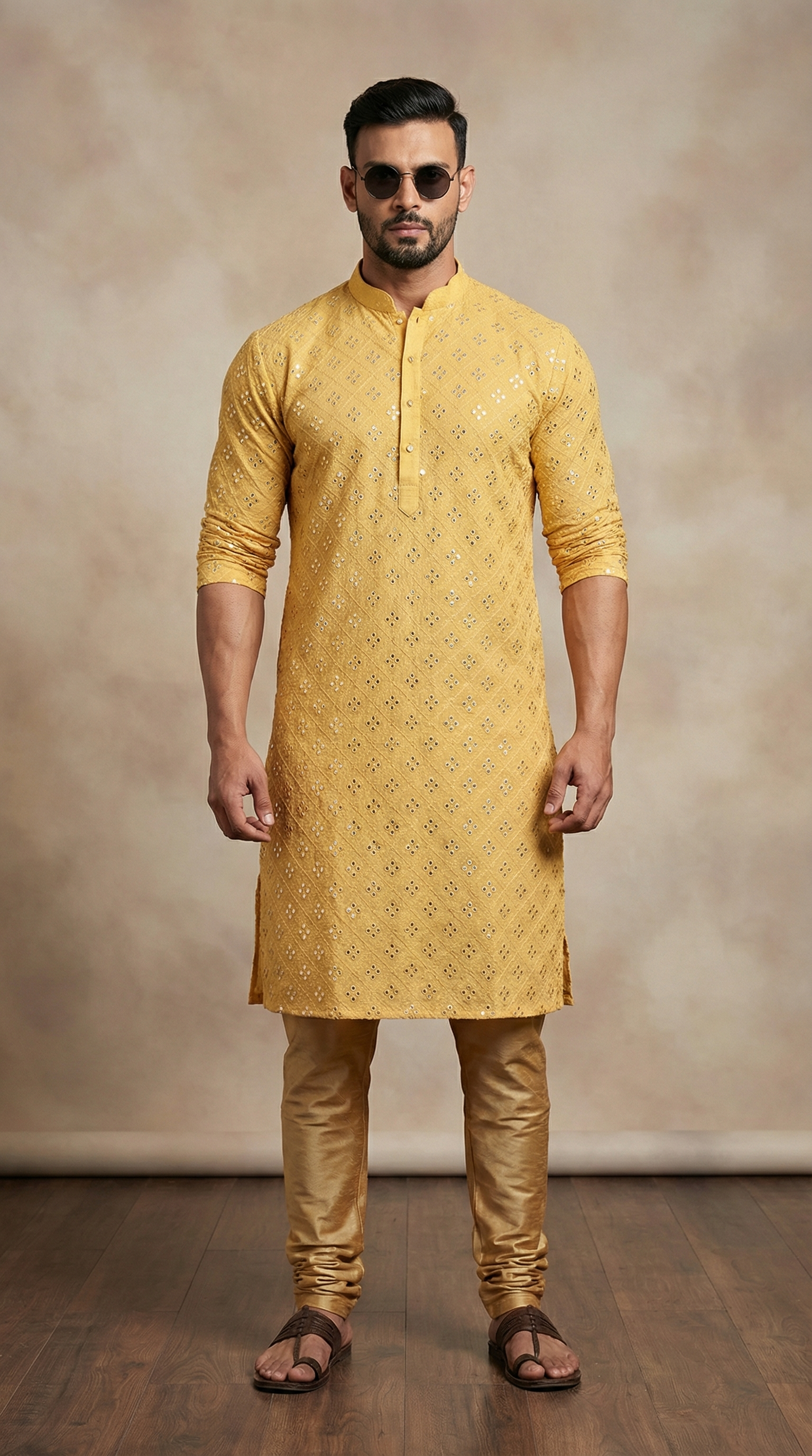 Beige Chikankari Kurta Churidaar Set