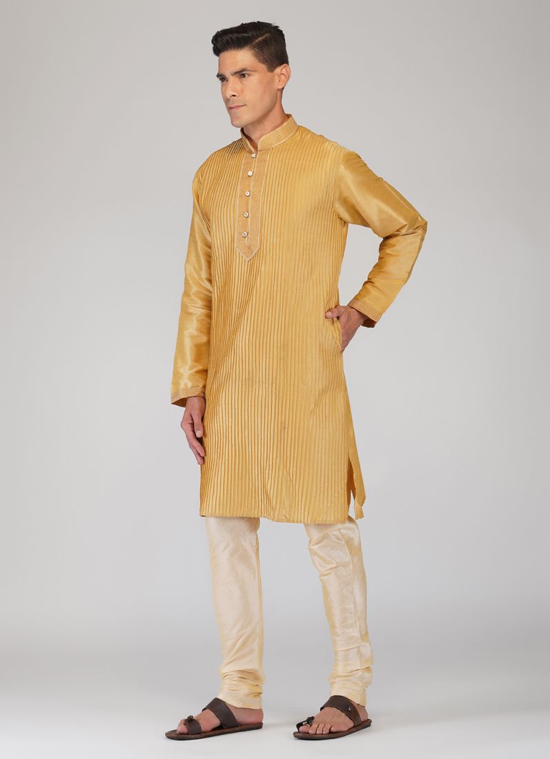 Buy Gold Pintuck Kurta Churidaar Set