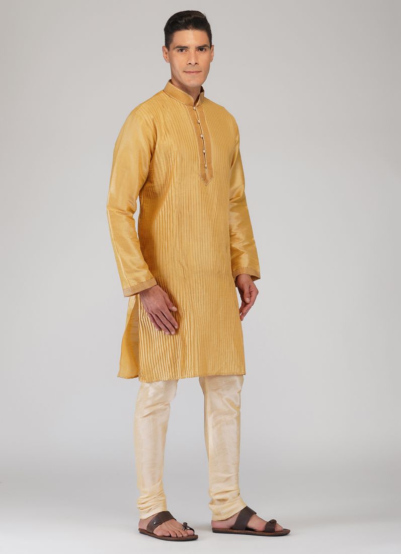 Buy Gold Pintuck Kurta Churidaar Set
