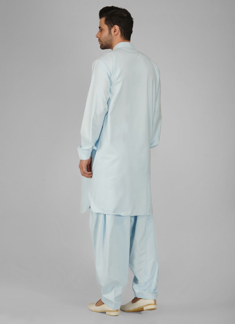 Buy Blue Polyester Mens Kurta Salwar Set
