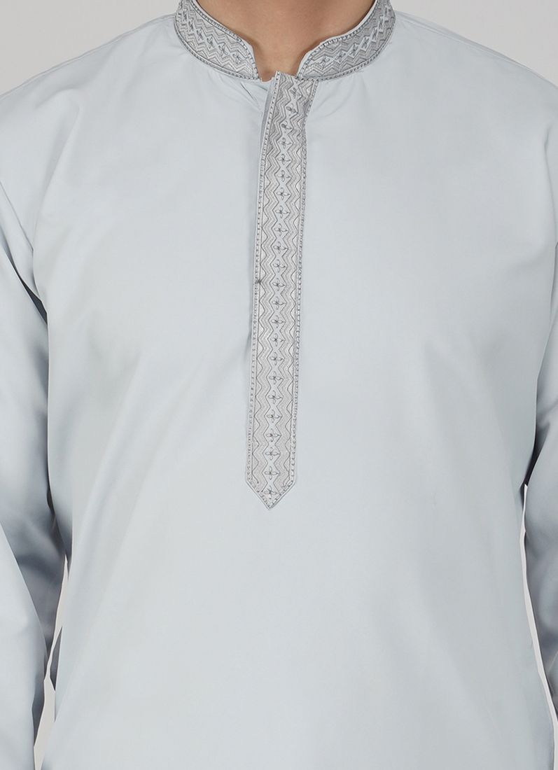 Buy Grey Polyester Embroidered Mens Kurta Salwar Set