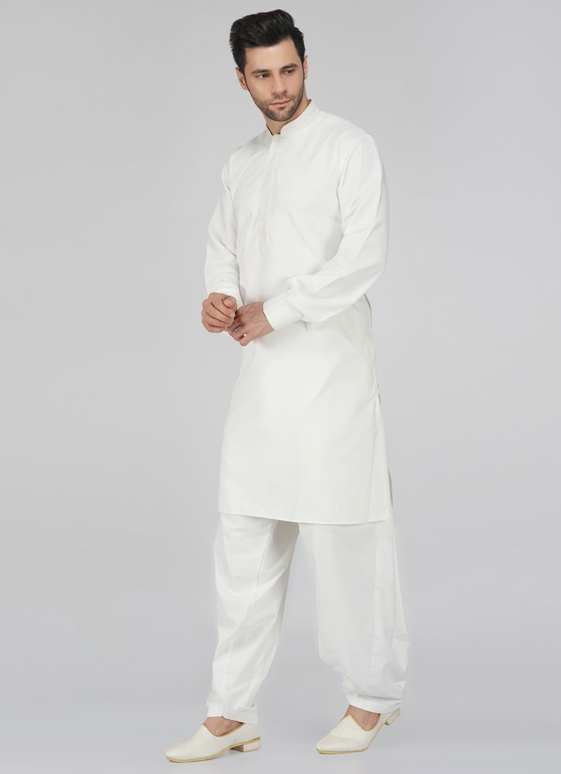 Buy Men's Embroidered Cream Salwar Kameez Set