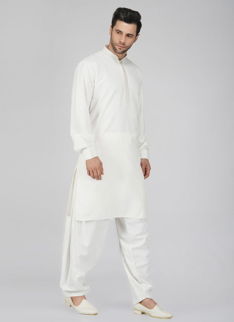 Buy Men's Embroidered Cream Salwar Kameez Set