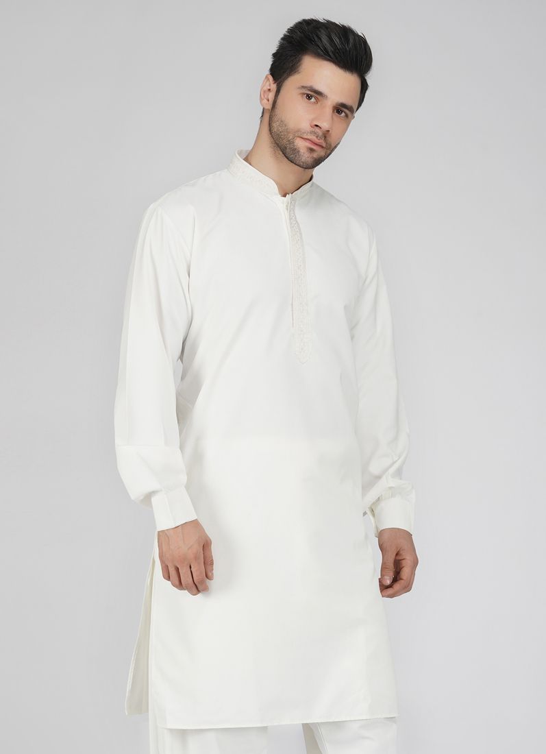Buy Men's Embroidered Cream Salwar Kameez Set