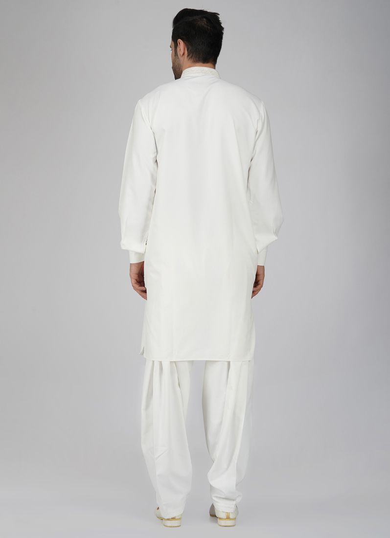 Buy Men's Embroidered Cream Salwar Kameez Set