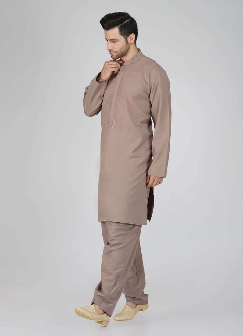 Buy Men's Brown Embroidered Salwar Kameez Set
