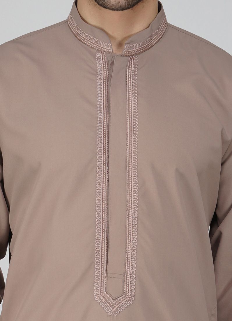 Buy Men's Brown Embroidered Salwar Kameez Set