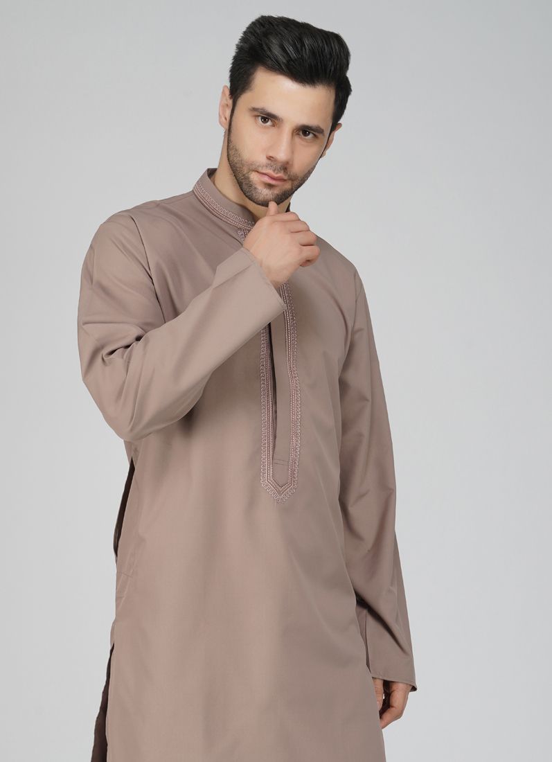 Buy Men's Brown Embroidered Salwar Kameez Set