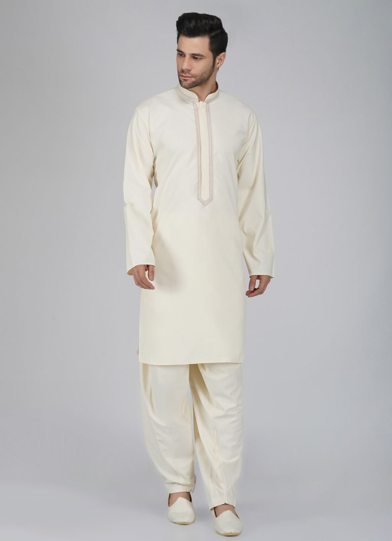 Buy Men's Cream Neck Embroidered Salwar Kameez Set
