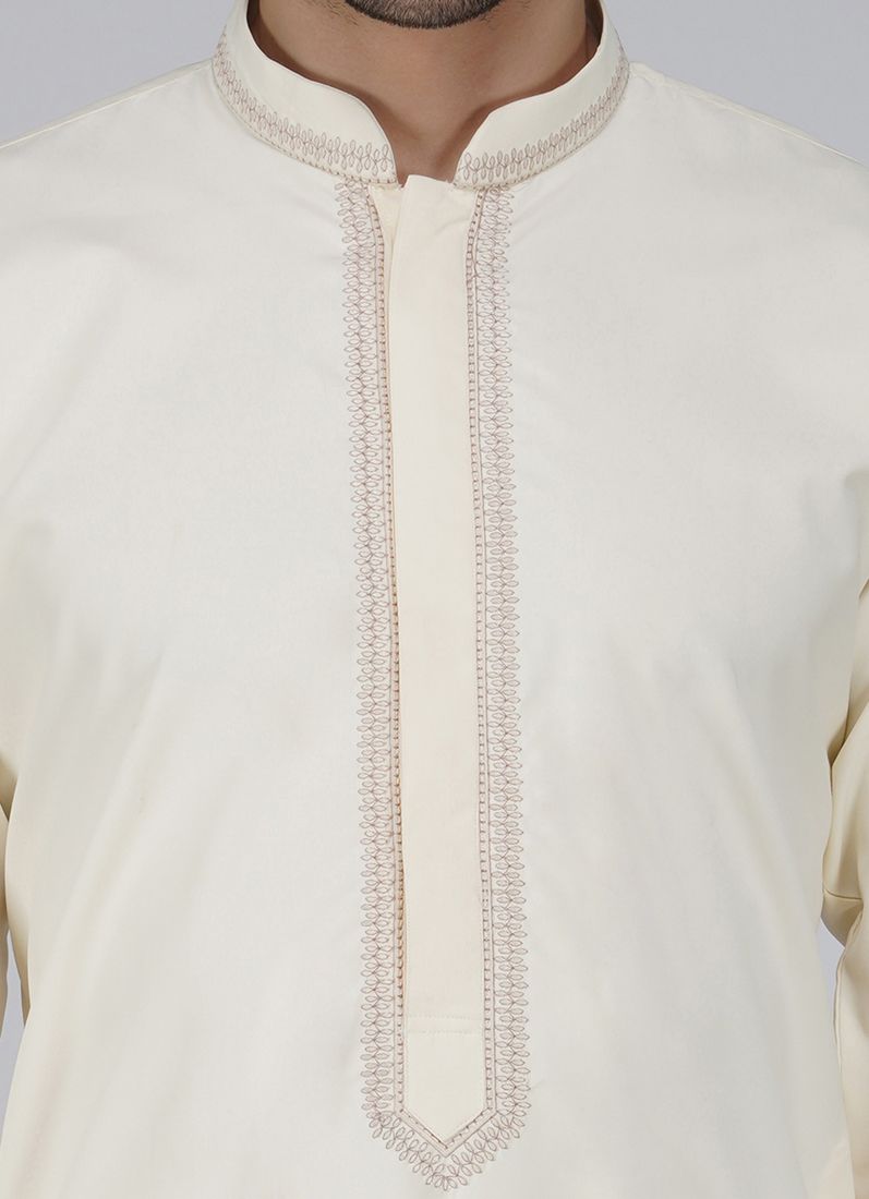 Buy Men's Cream Neck Embroidered Salwar Kameez Set