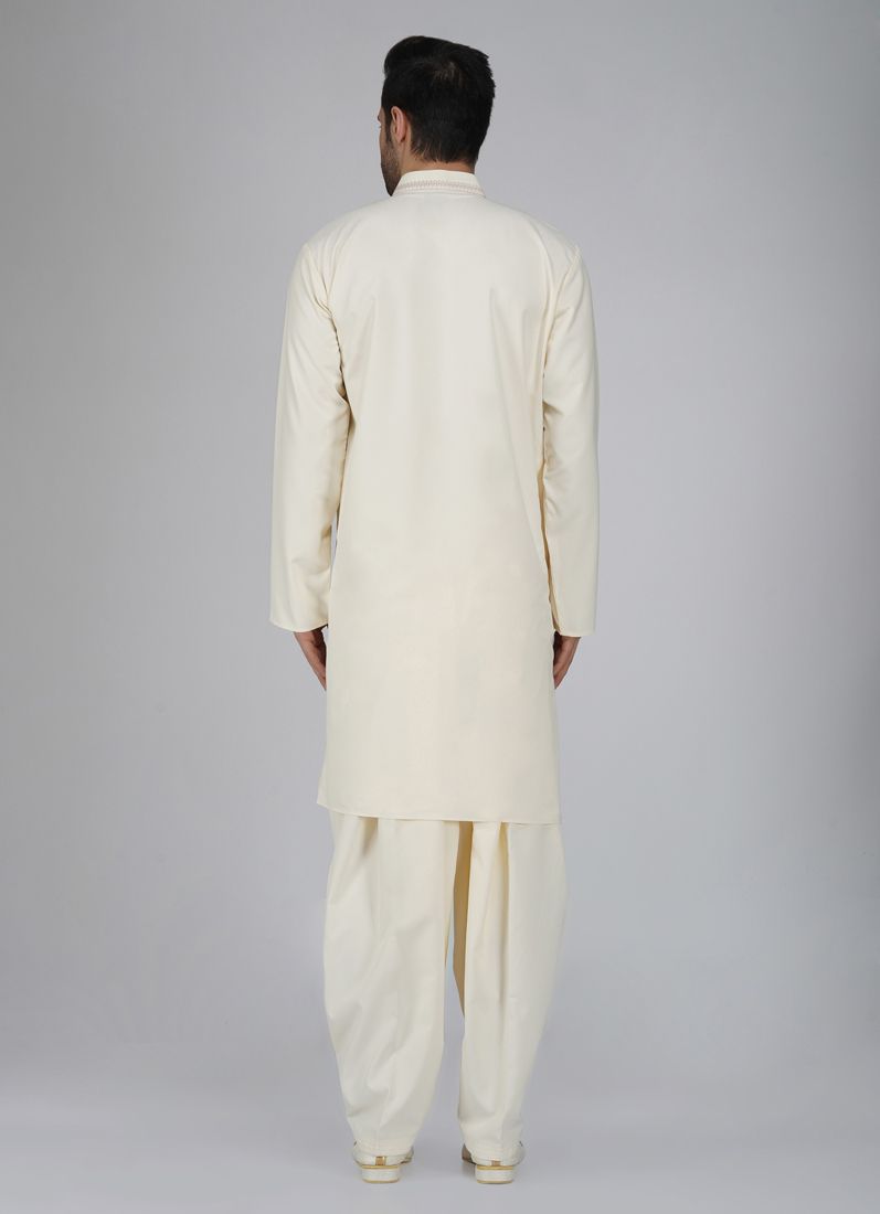 Buy Men's Cream Neck Embroidered Salwar Kameez Set