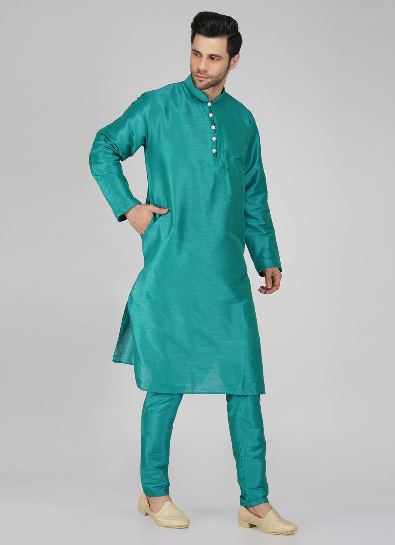 Men's Stylish Teal Kurta Pyjama Set