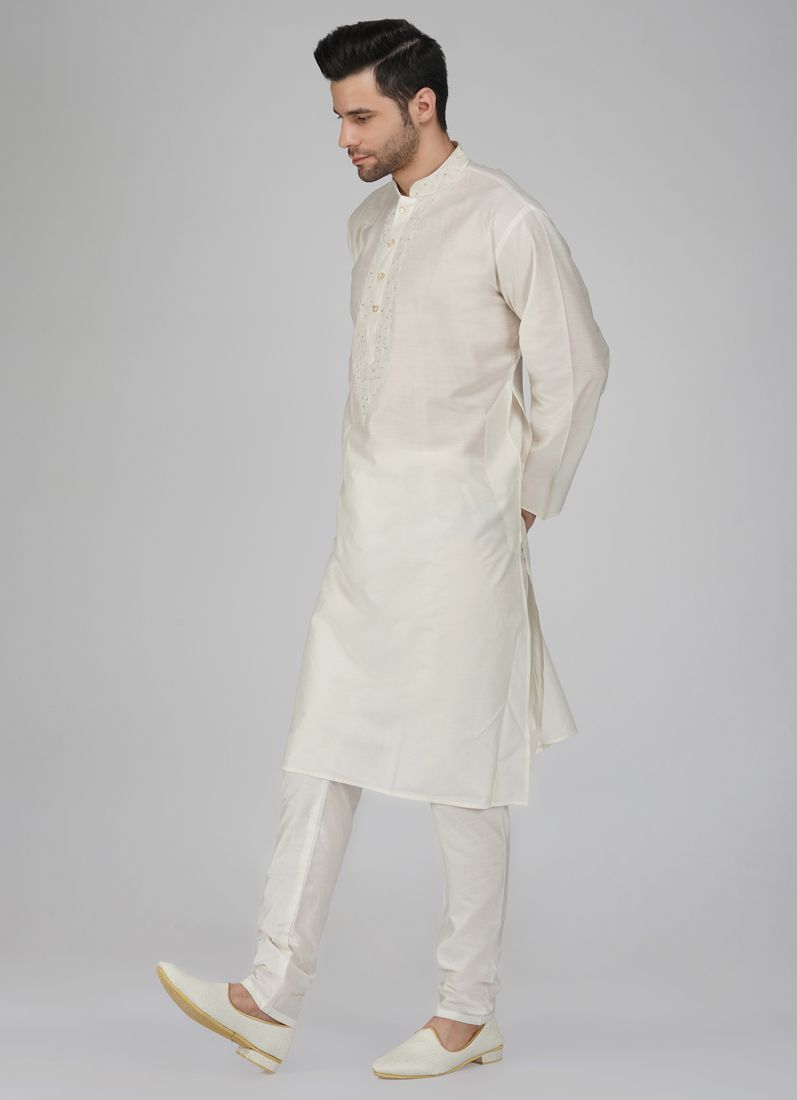 Buy Men's Smart Off White Aligarh Pyjama Set