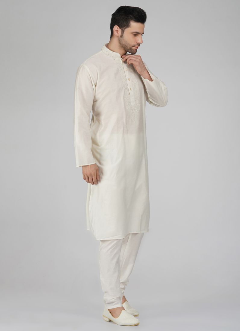 Buy Men's Smart Off White Aligarh Pyjama Set