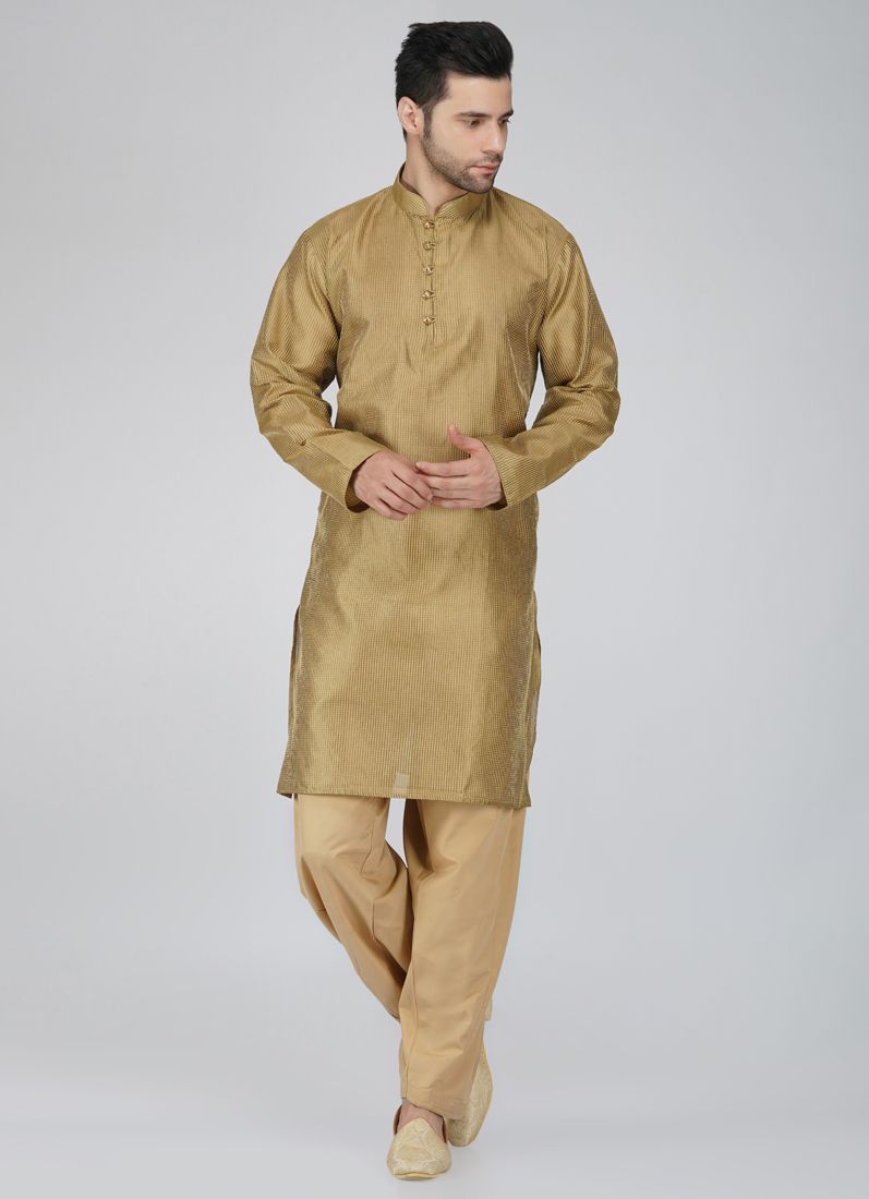 Buy Men's Gold Pinstriped Salwar Kameez