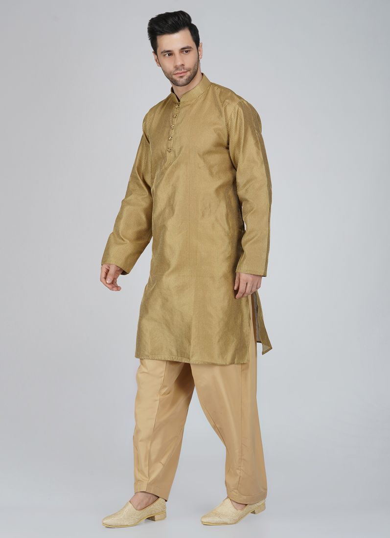 Buy Men's Gold Pinstriped Salwar Kameez