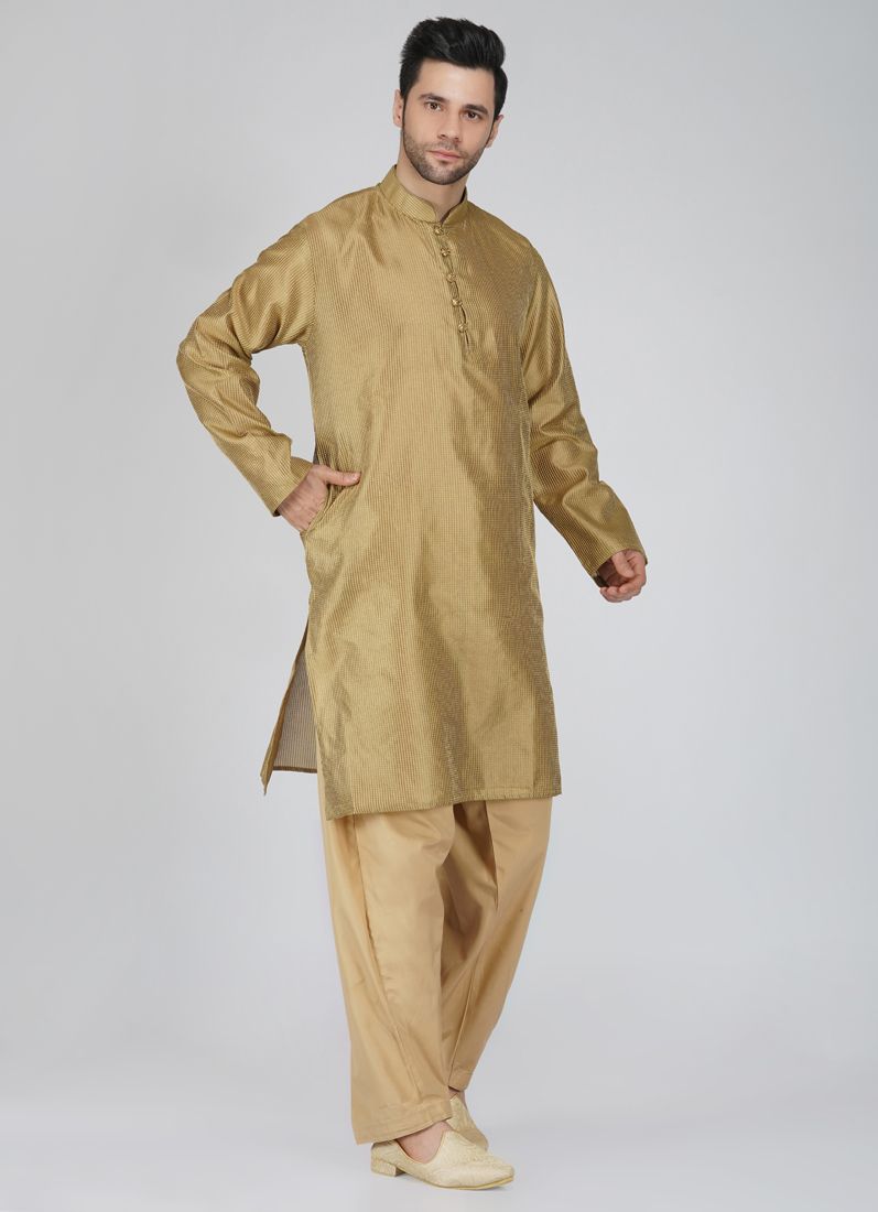 Buy Men's Gold Pinstriped Salwar Kameez