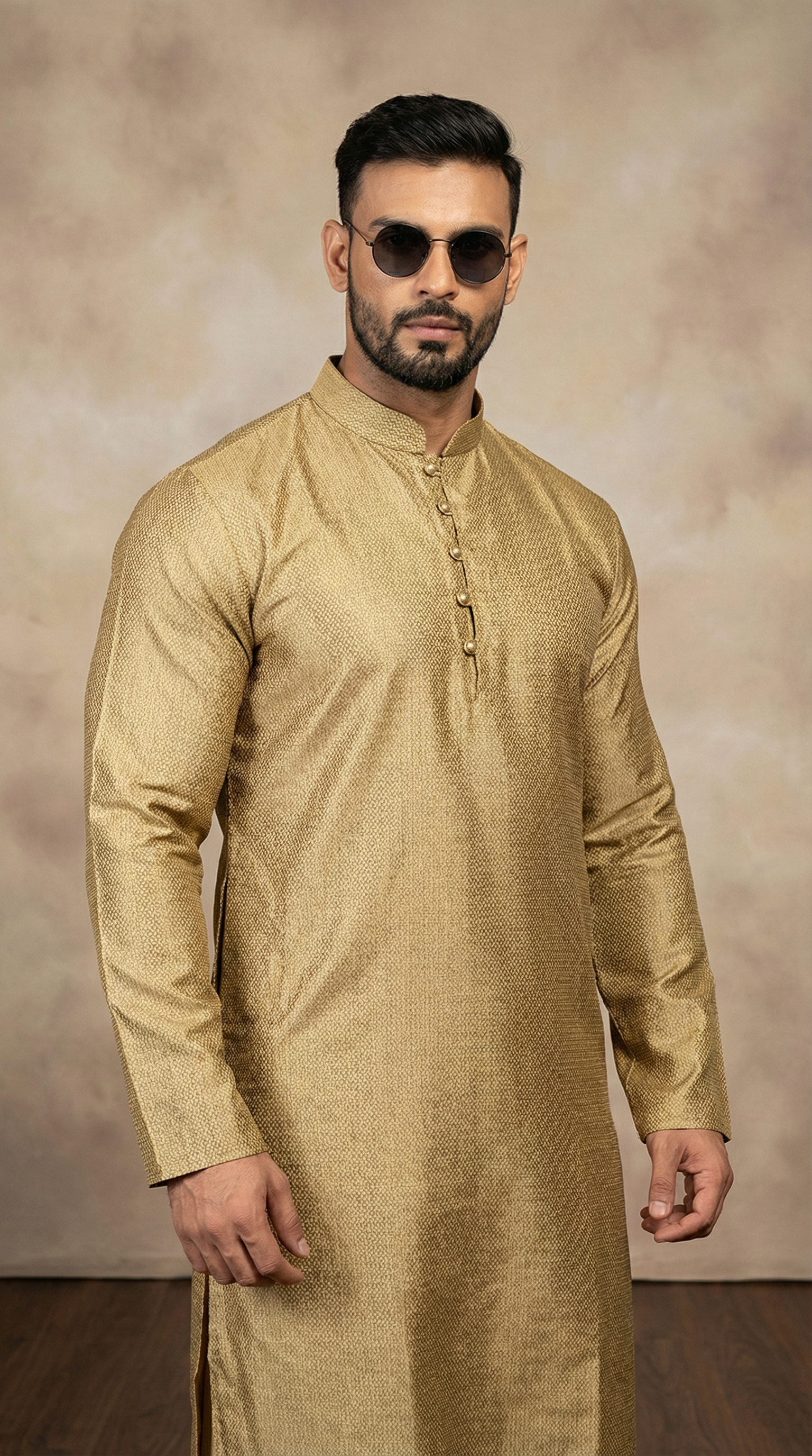 Men's Gold Pinstriped Salwar Kameez