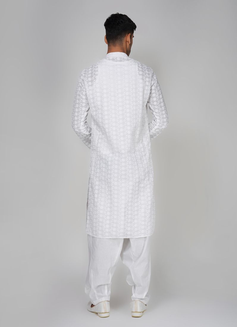 Buy Men's White Chikanakri Kurta Salwar Set