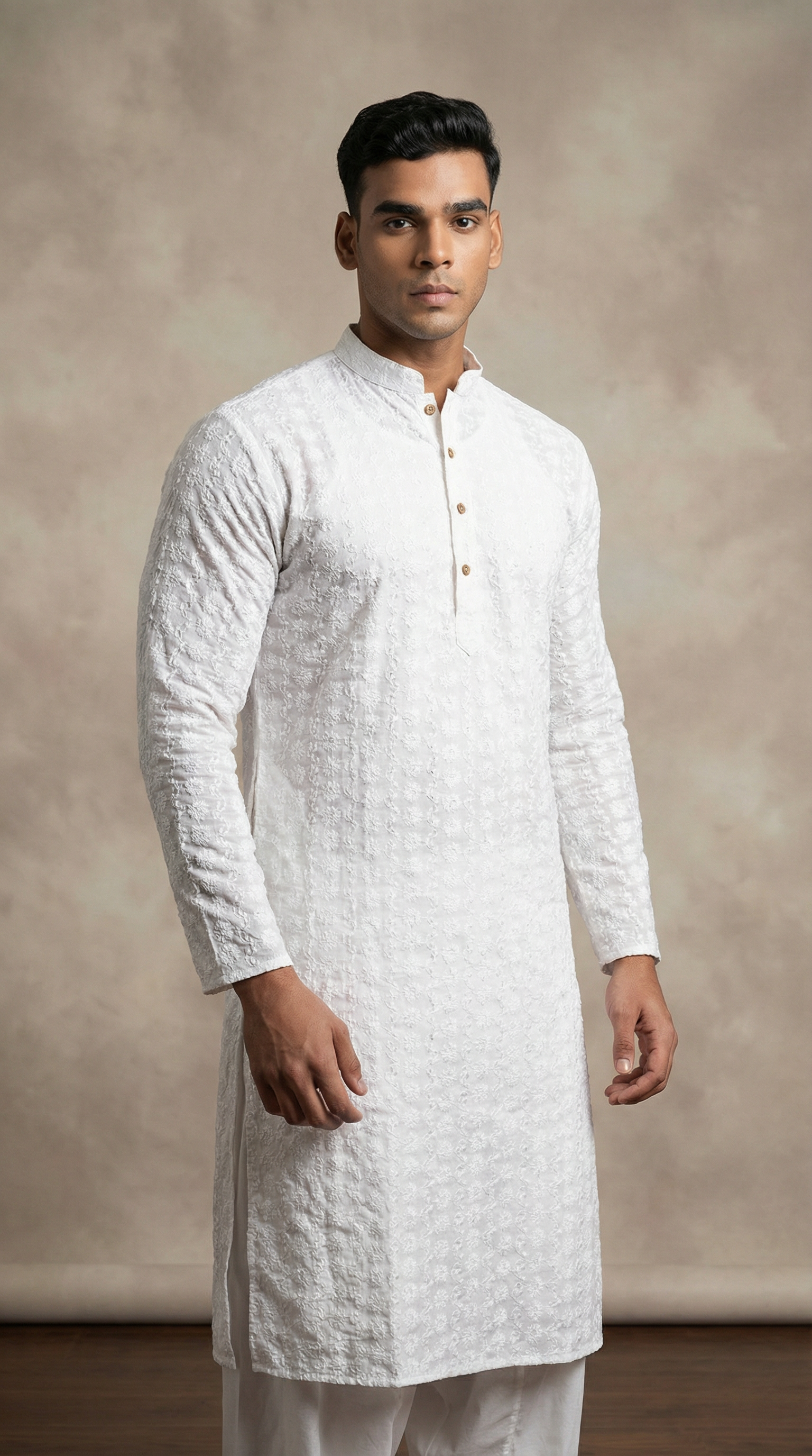 Men's White Chikanakri Kurta Salwar Set
