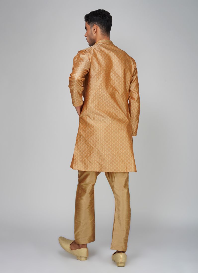 Men's Jacquard Peach Kurta Set