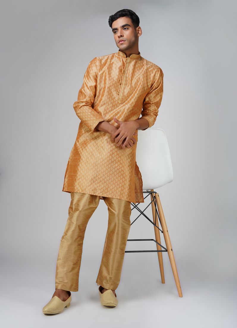Men's Jacquard Peach Kurta Set