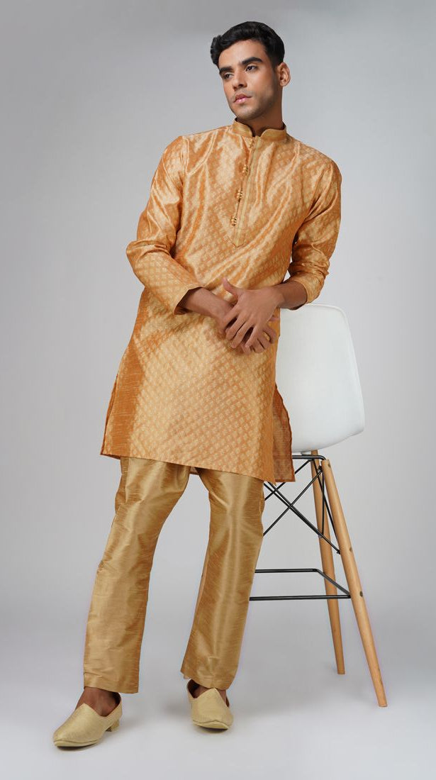 Men's Jacquard Peach Kurta Set