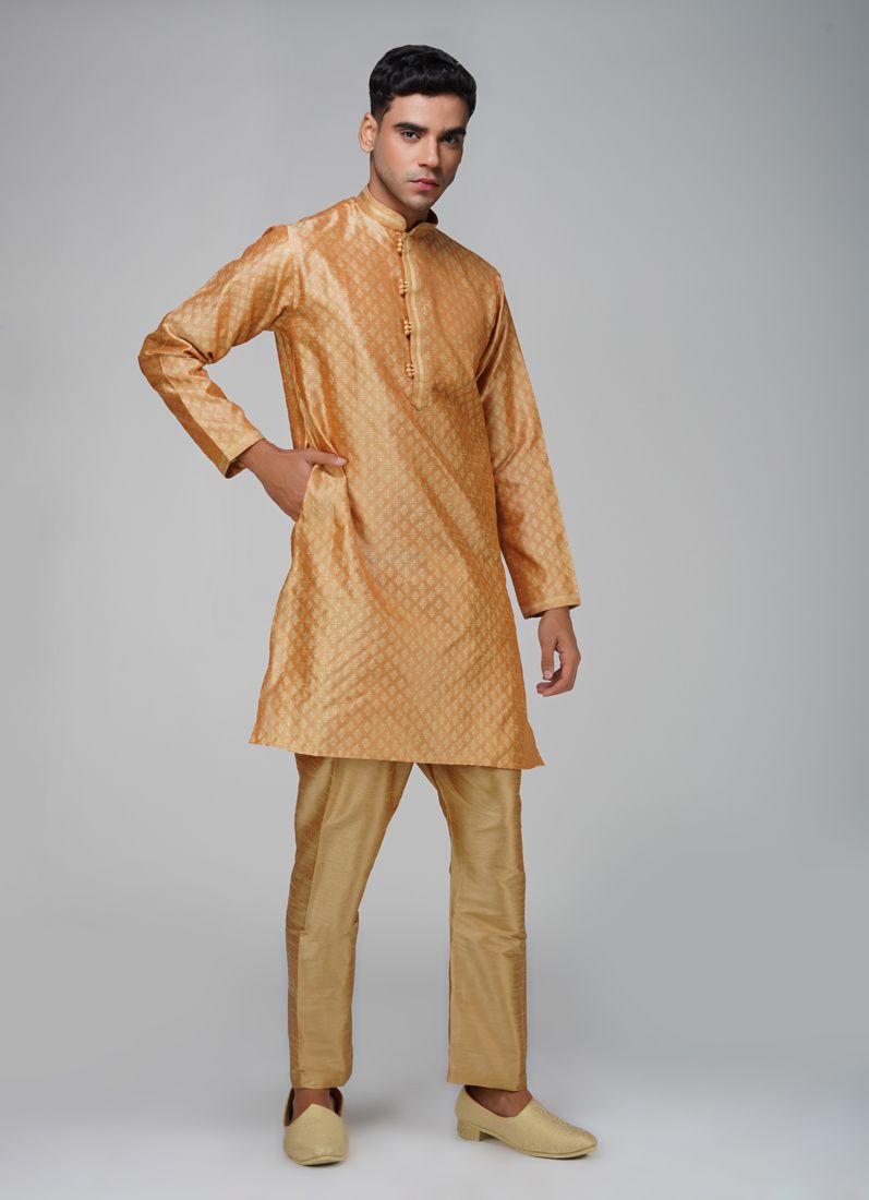 Men's Jacquard Peach Kurta Set