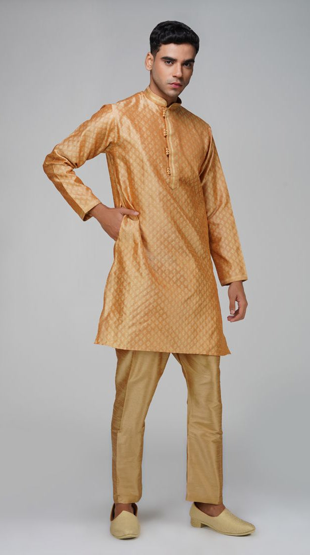 Men's Jacquard Peach Kurta Set