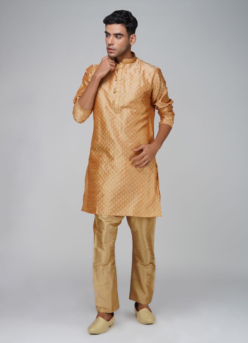 Men's Jacquard Peach Kurta Set