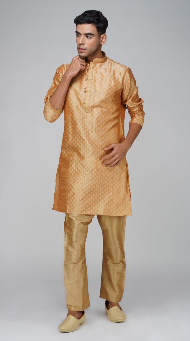 Men's Jacquard Peach Kurta Set