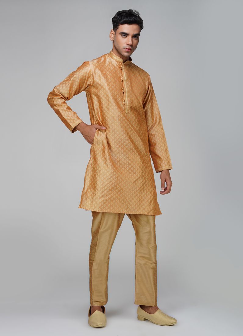 Men's Jacquard Peach Kurta Set