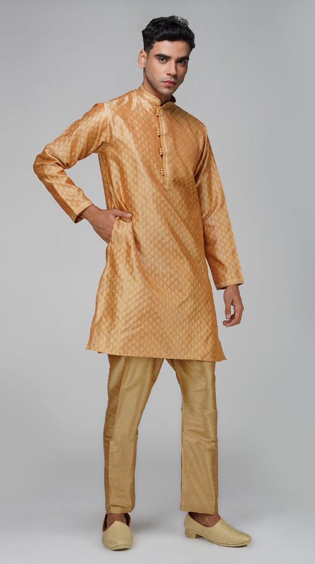 Men's Jacquard Peach Kurta Set