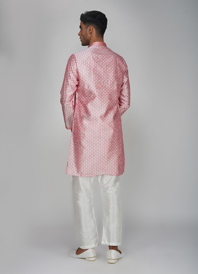 Buy Men's Pink Jacquard Kurta Set