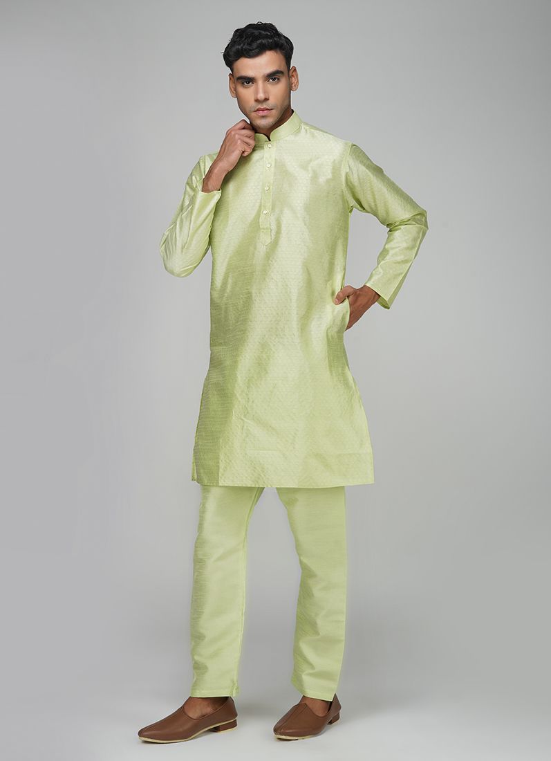 Buy Men's Green Jacquard Kurta Set