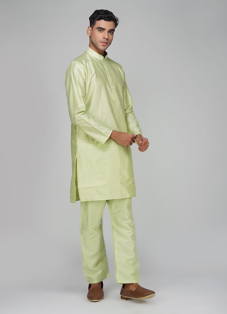 Buy Men's Green Jacquard Kurta Set