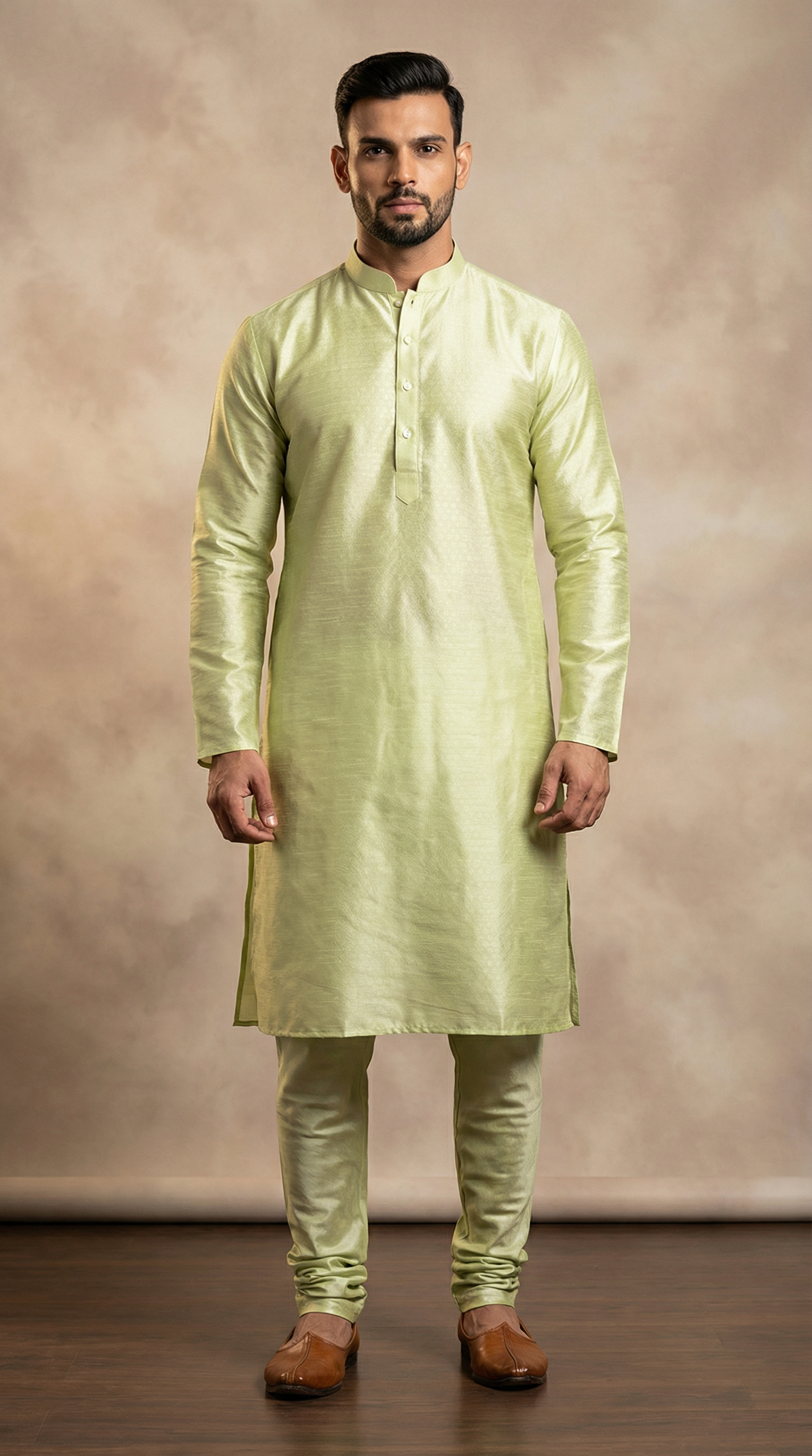 Men's Green Jacquard Kurta Set